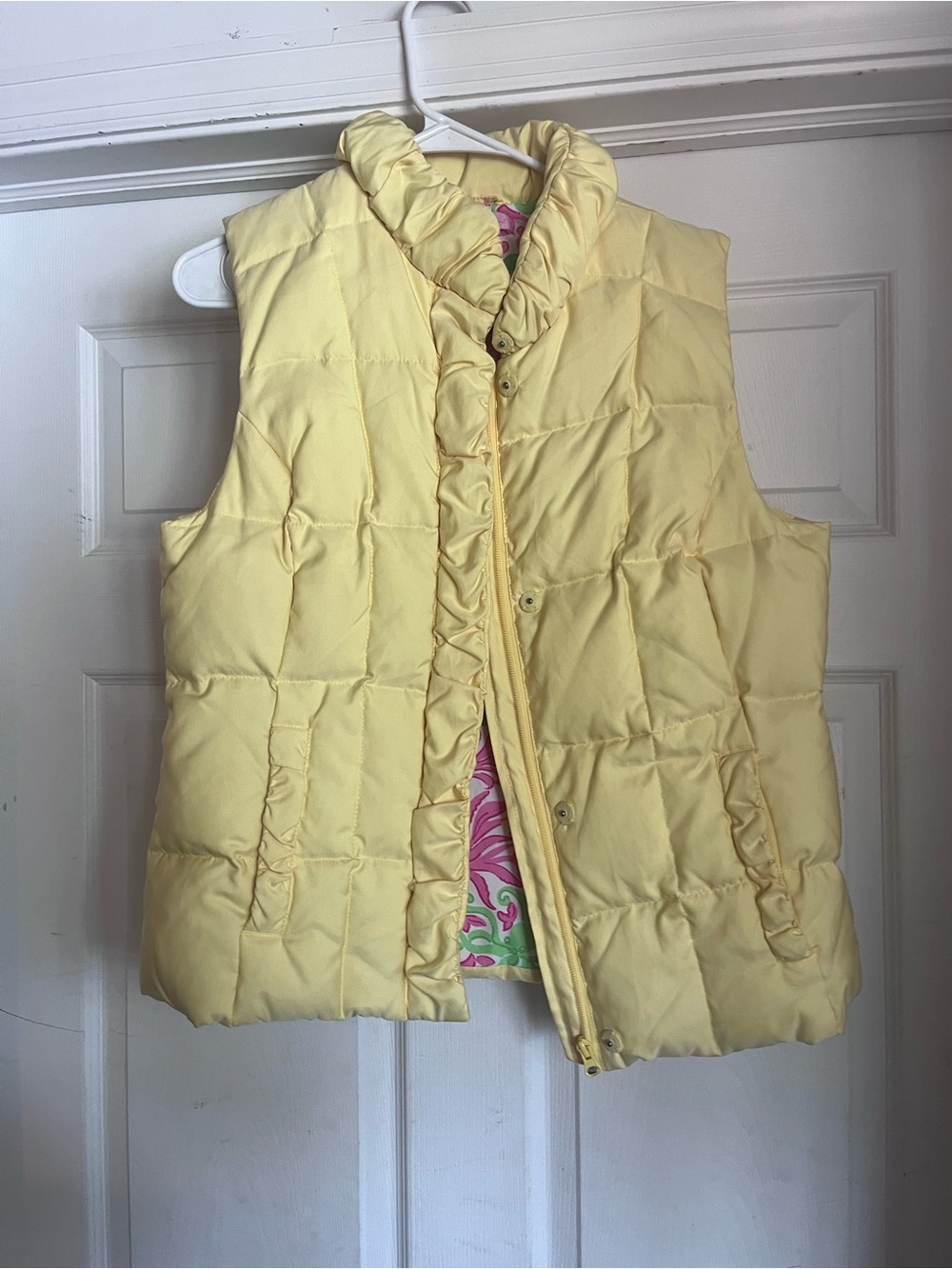 Lilly Pulitzer Pale Yellow Quilted Ruffle-Trim Vest